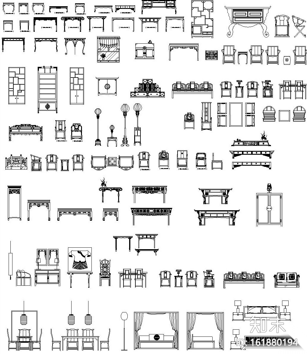 中式风格CAD图块cad施工图下载【ID:161880194】