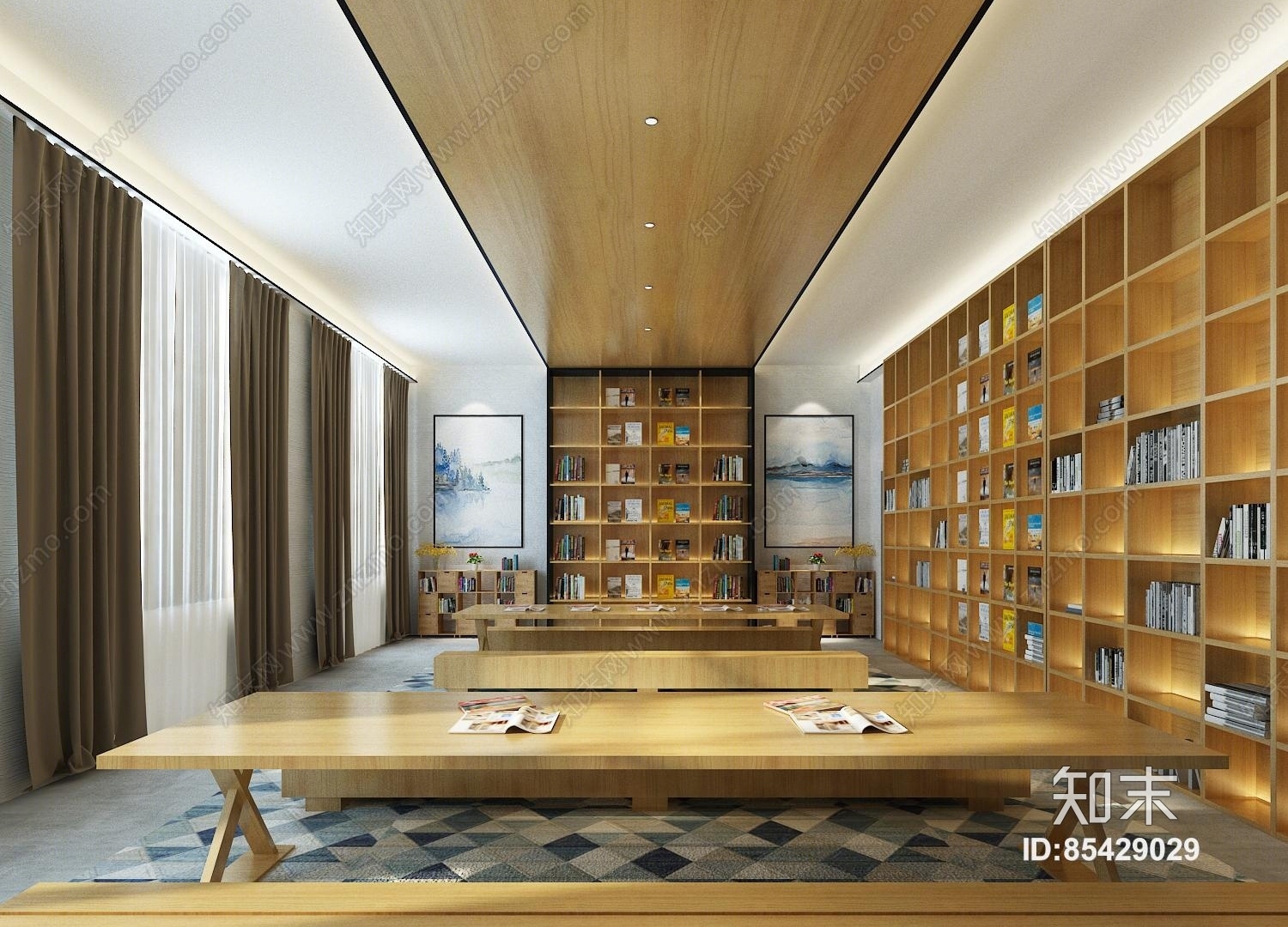 现代图书馆阅读区3D模型下载【ID:85429029】