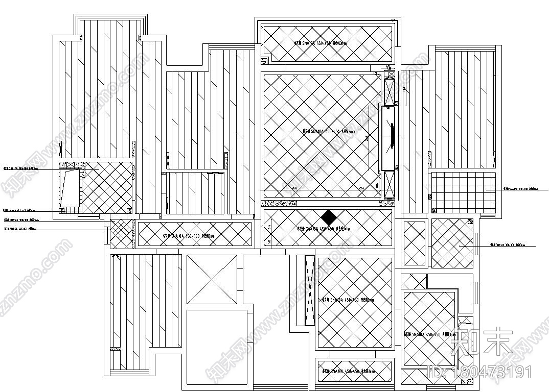 美式风格135㎡四室两厅住宅装修施工图cad施工图下载【ID:180473191】