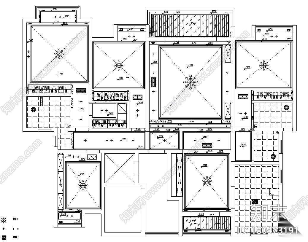 美式风格135㎡四室两厅住宅装修施工图cad施工图下载【ID:180473191】