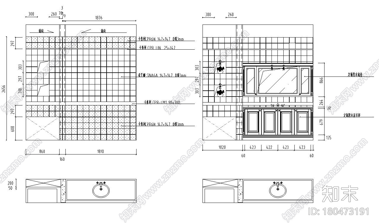 美式风格135㎡四室两厅住宅装修施工图cad施工图下载【ID:180473191】