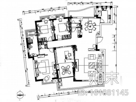 [浙江]新古典风格四居室住宅样板房设计CAD施工图cad施工图下载【ID:161881145】