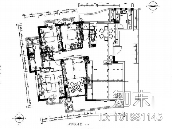[浙江]新古典风格四居室住宅样板房设计CAD施工图cad施工图下载【ID:161881145】