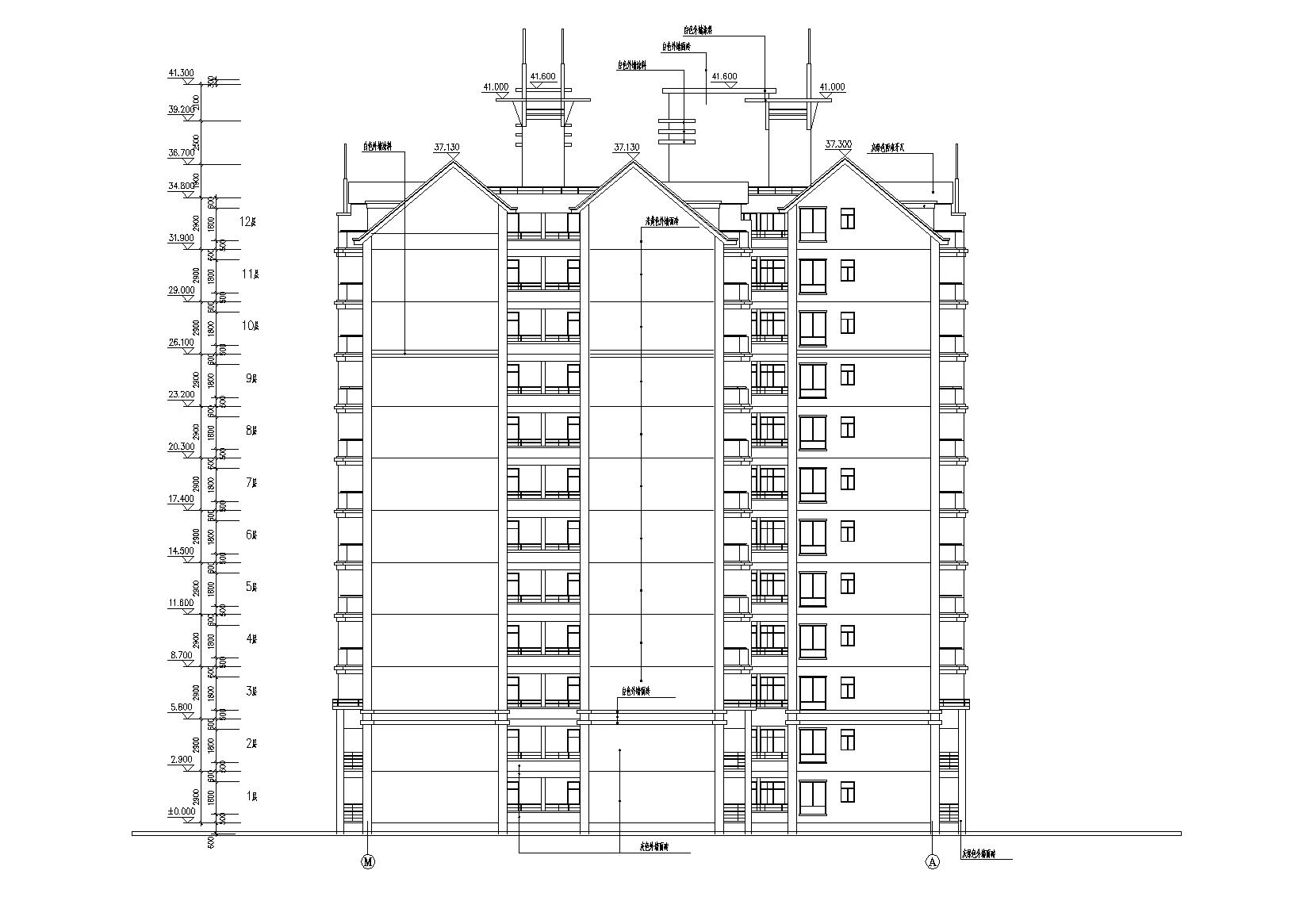 小高层一梯四户住宅楼建筑施工图及大样图cad施工图下载【ID:165136165】