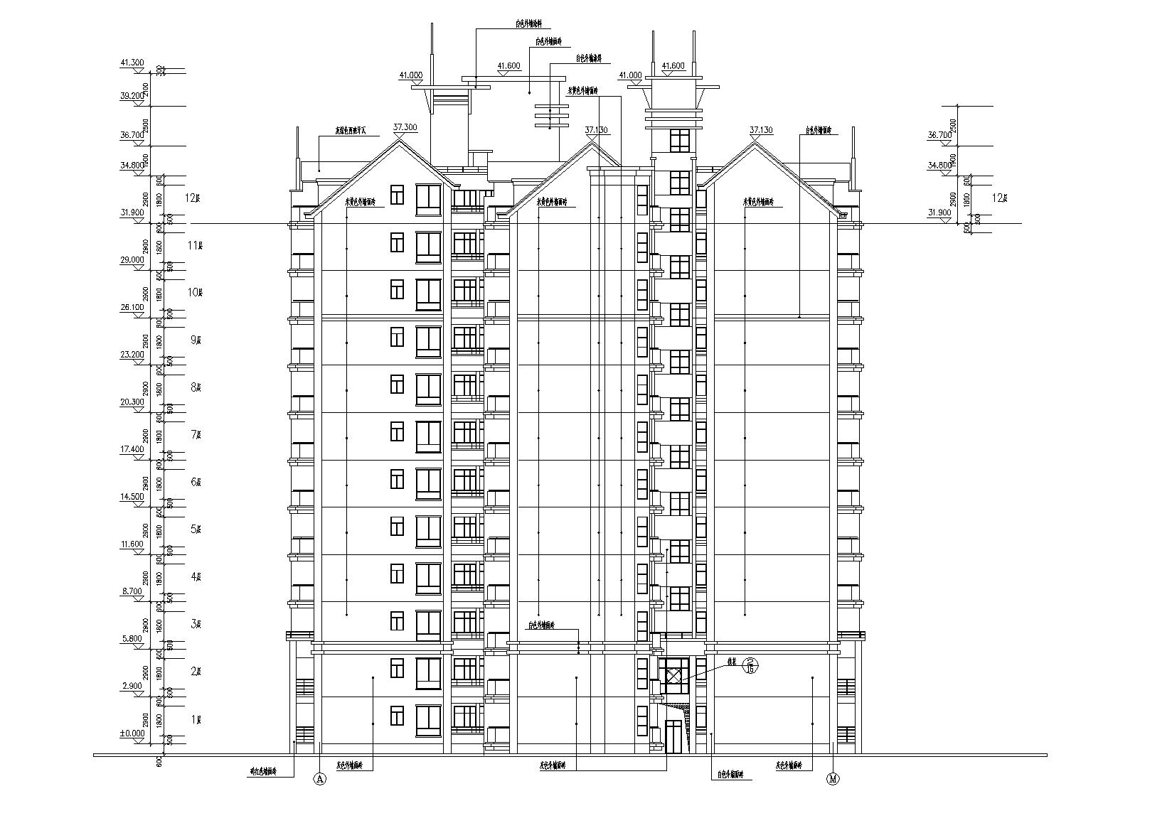 小高层一梯四户住宅楼建筑施工图及大样图cad施工图下载【ID:165136165】