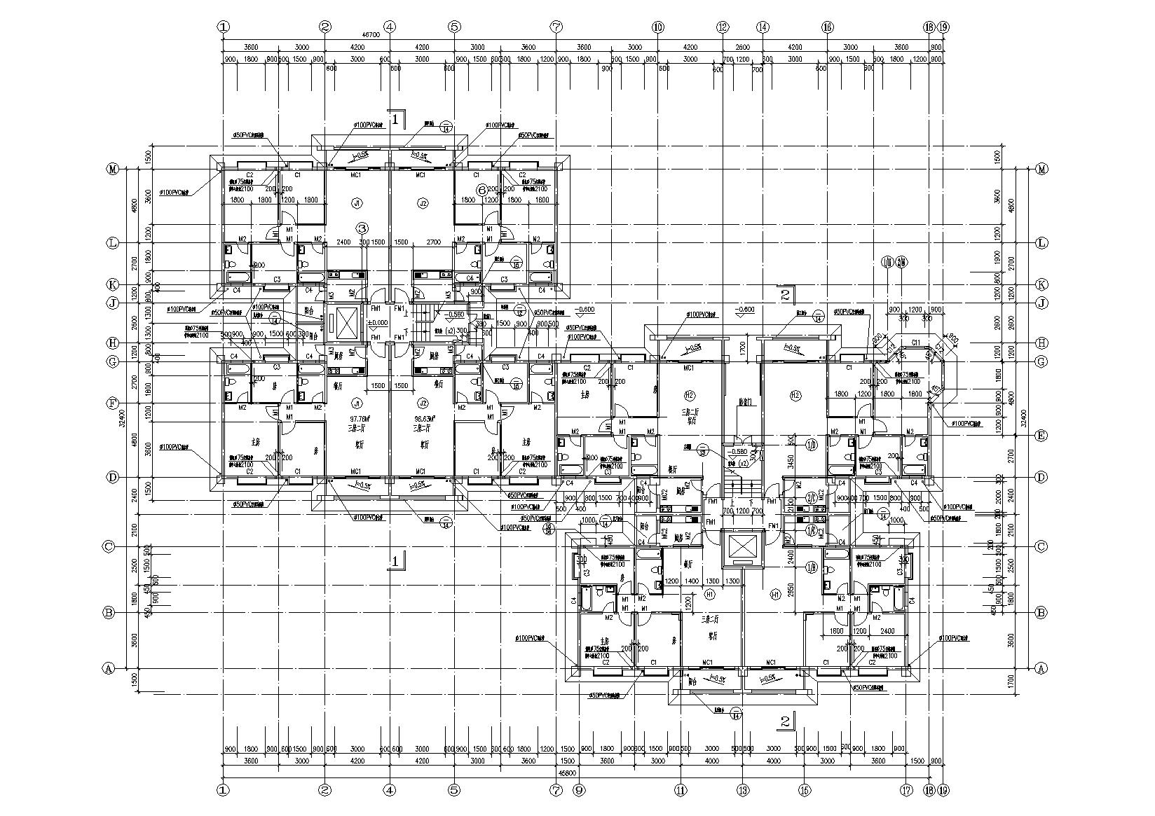 小高层一梯四户住宅楼建筑施工图及大样图cad施工图下载【ID:165136165】