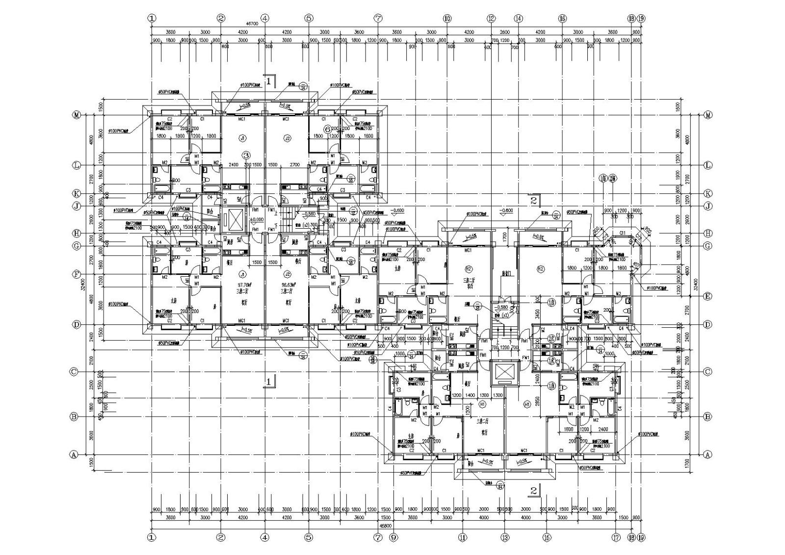 小高层一梯四户住宅楼建筑施工图及大样图施工图下载【ID:149867107】