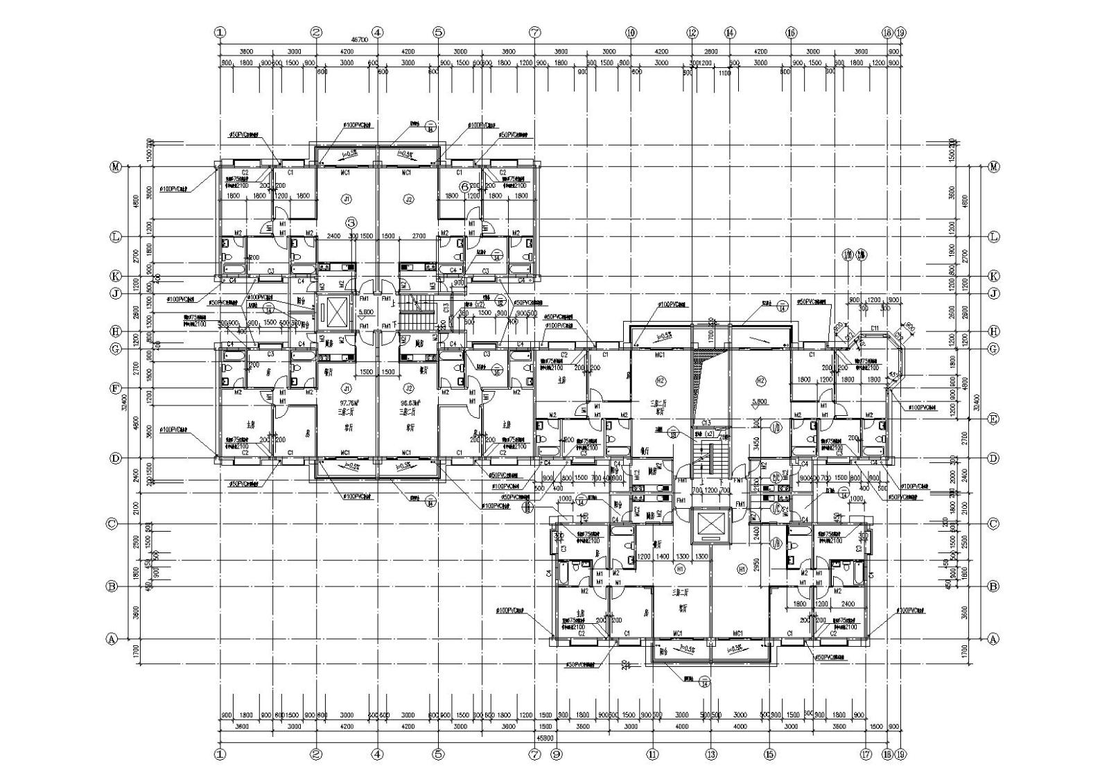 小高层一梯四户住宅楼建筑施工图及大样图施工图下载【ID:149867107】