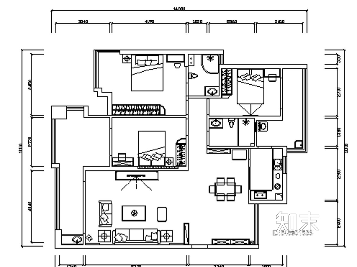 家装住宅室内装修CAD施工图cad施工图下载【ID:548901553】