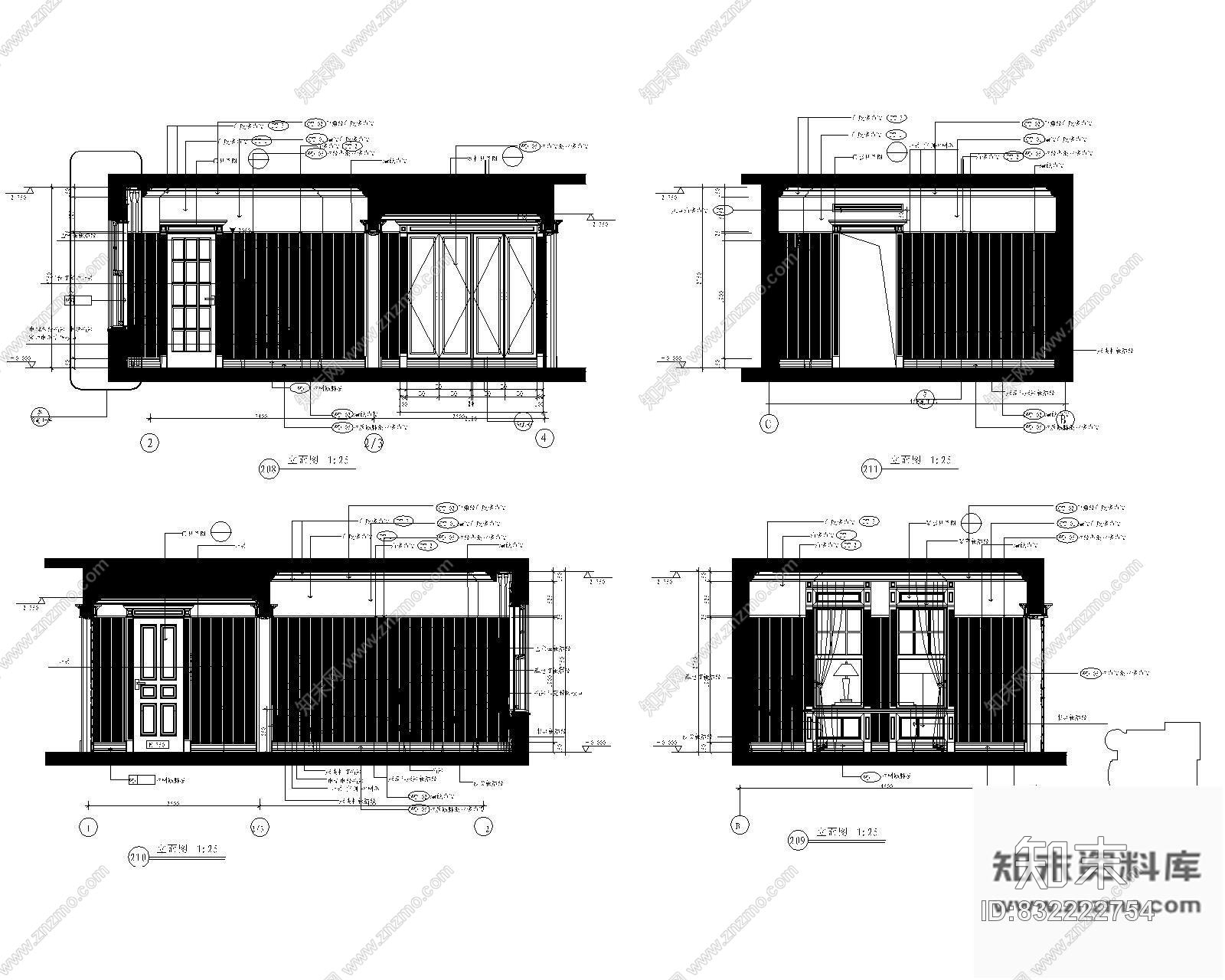 图块/节点别墅卧室立面图施工图下载【ID:832222754】