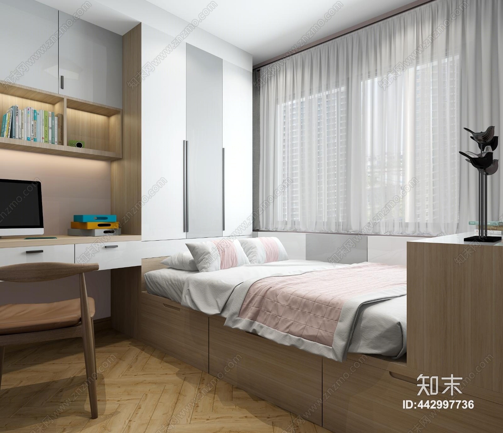 北欧次卧榻榻米卧室3D模型下载【ID:442997736】