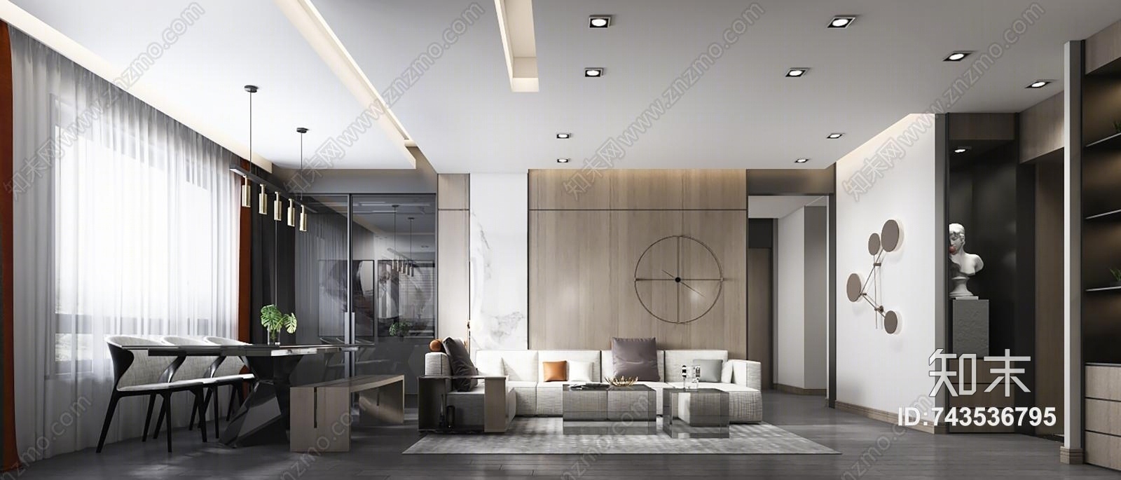 现代港式客厅3D模型下载【ID:743536795】