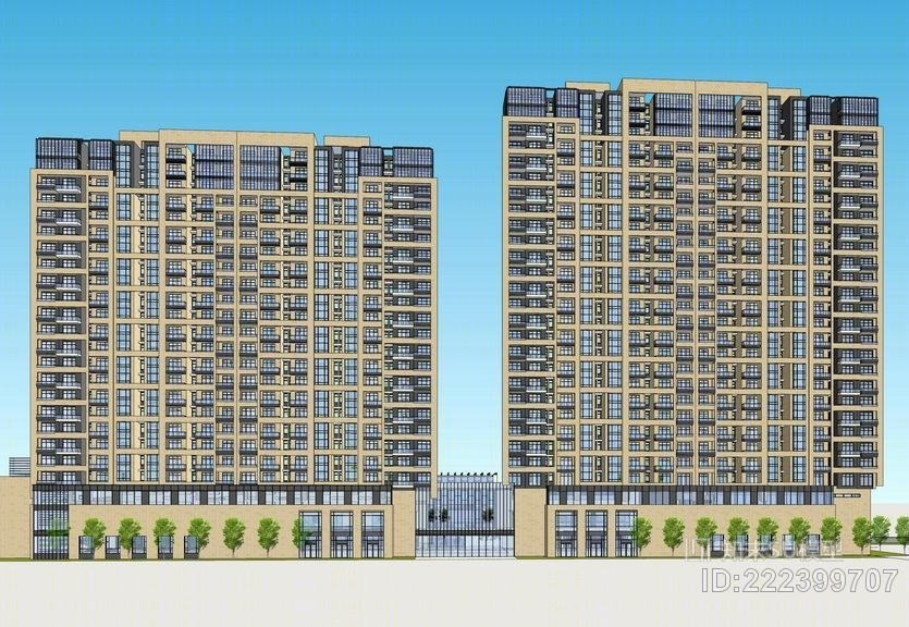 现代高层住宅SU模型下载【ID:222399707】