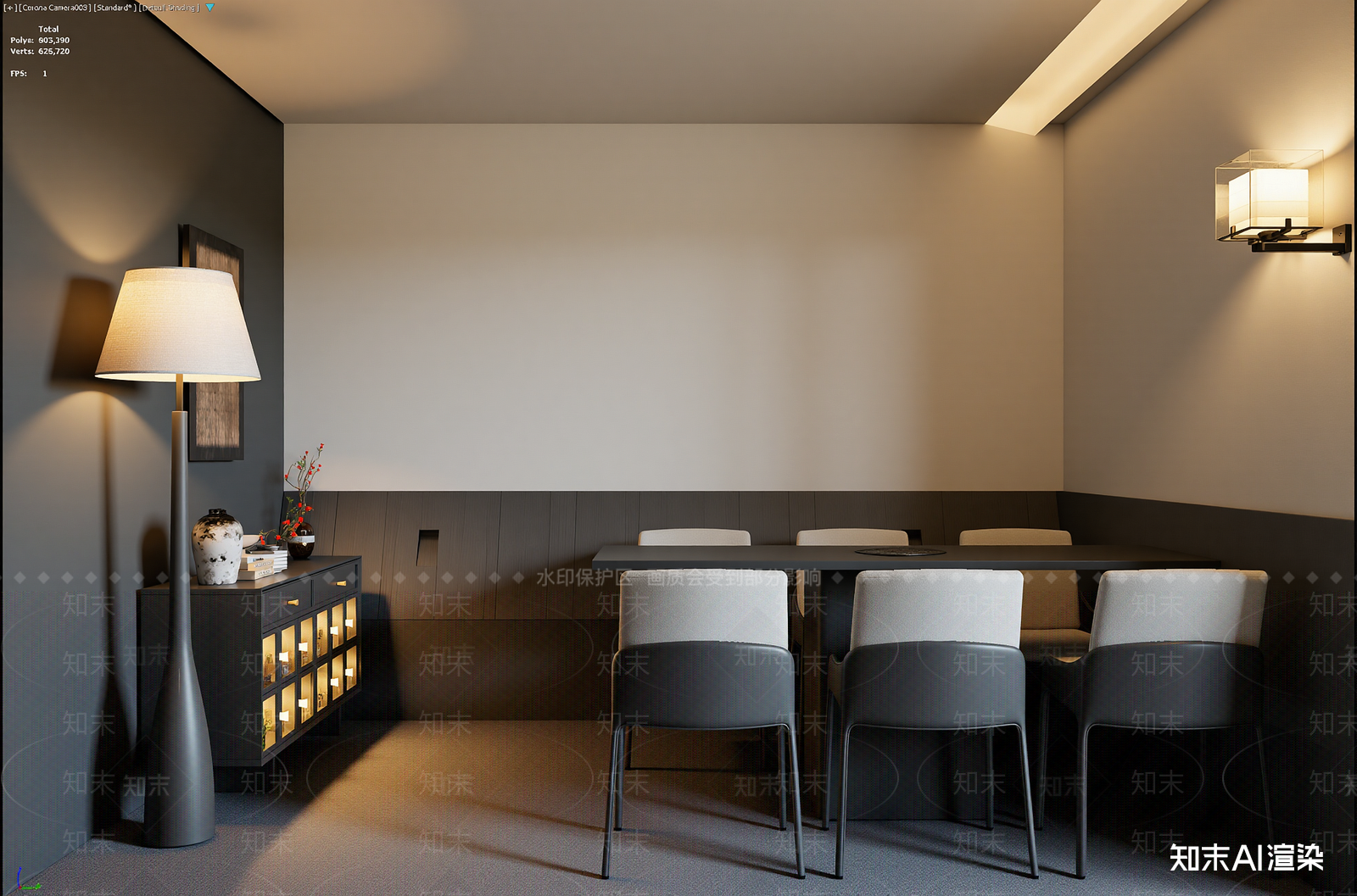 日式酒店餐厅3D模型渲染效果图