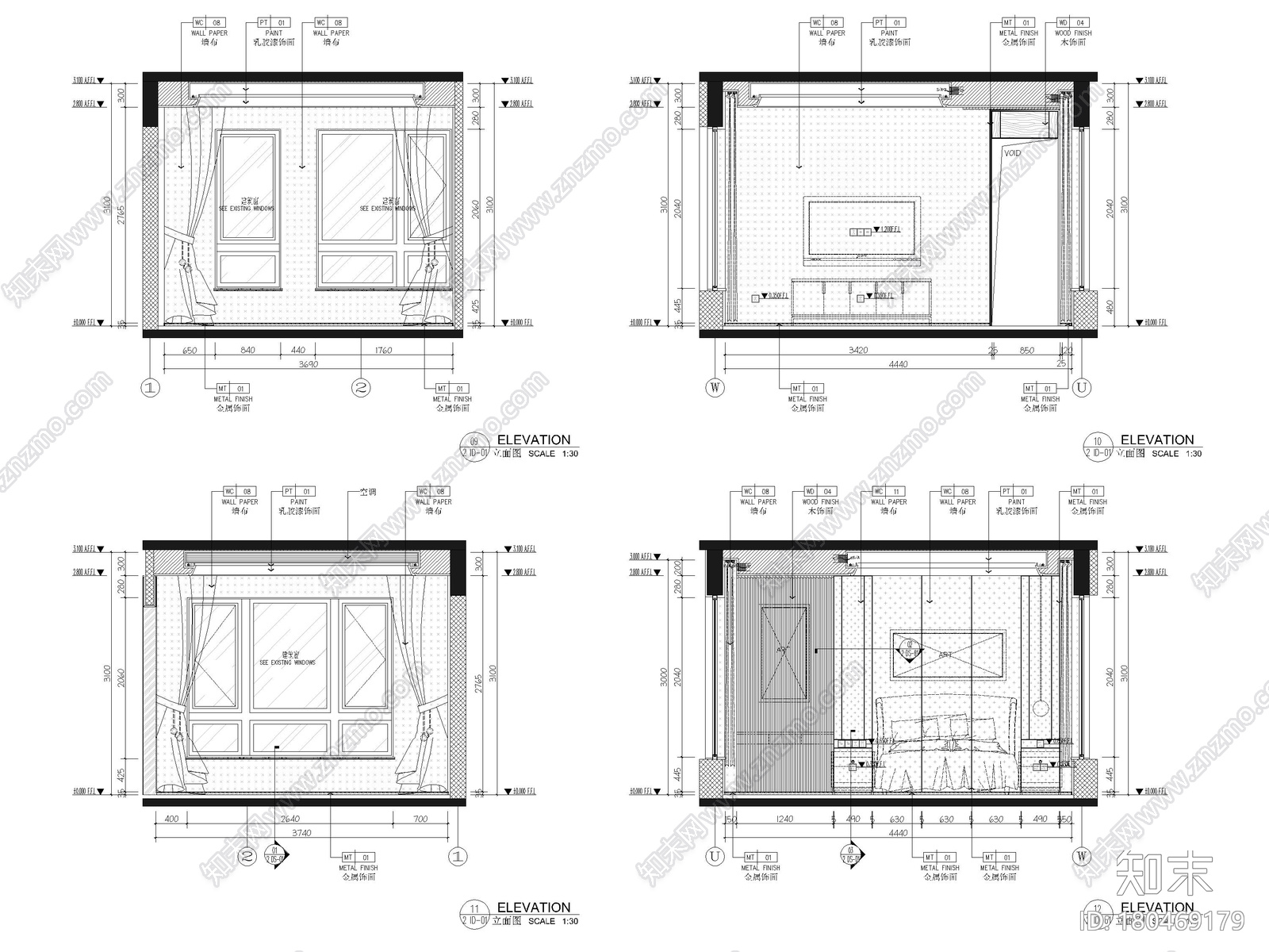 [广西]450㎡三层四居室别墅装修设计施工图cad施工图下载【ID:180469179】