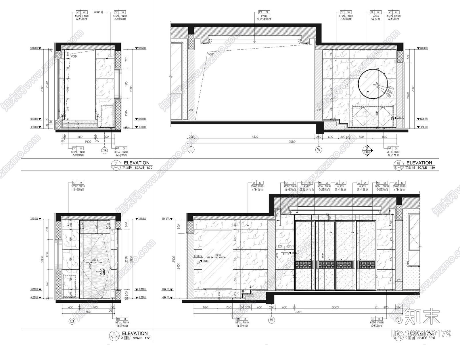 [广西]450㎡三层四居室别墅装修设计施工图cad施工图下载【ID:180469179】