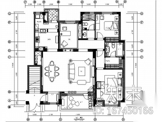 [大连]法式新古典样板间三居室室内设计CAD施工图cad施工图下载【ID:167450166】