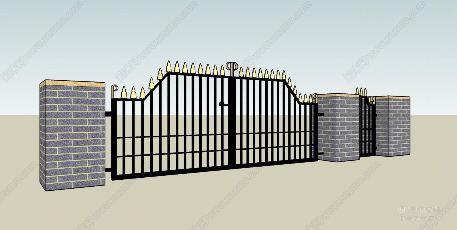 欧式小区铁艺景观大门SU模型下载【ID:945685176】