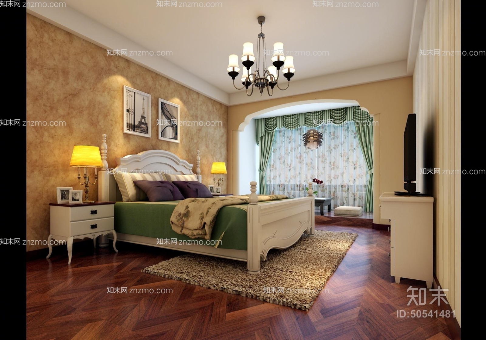 美式简约黑色铁艺吊灯3D模型下载【ID:50541481】