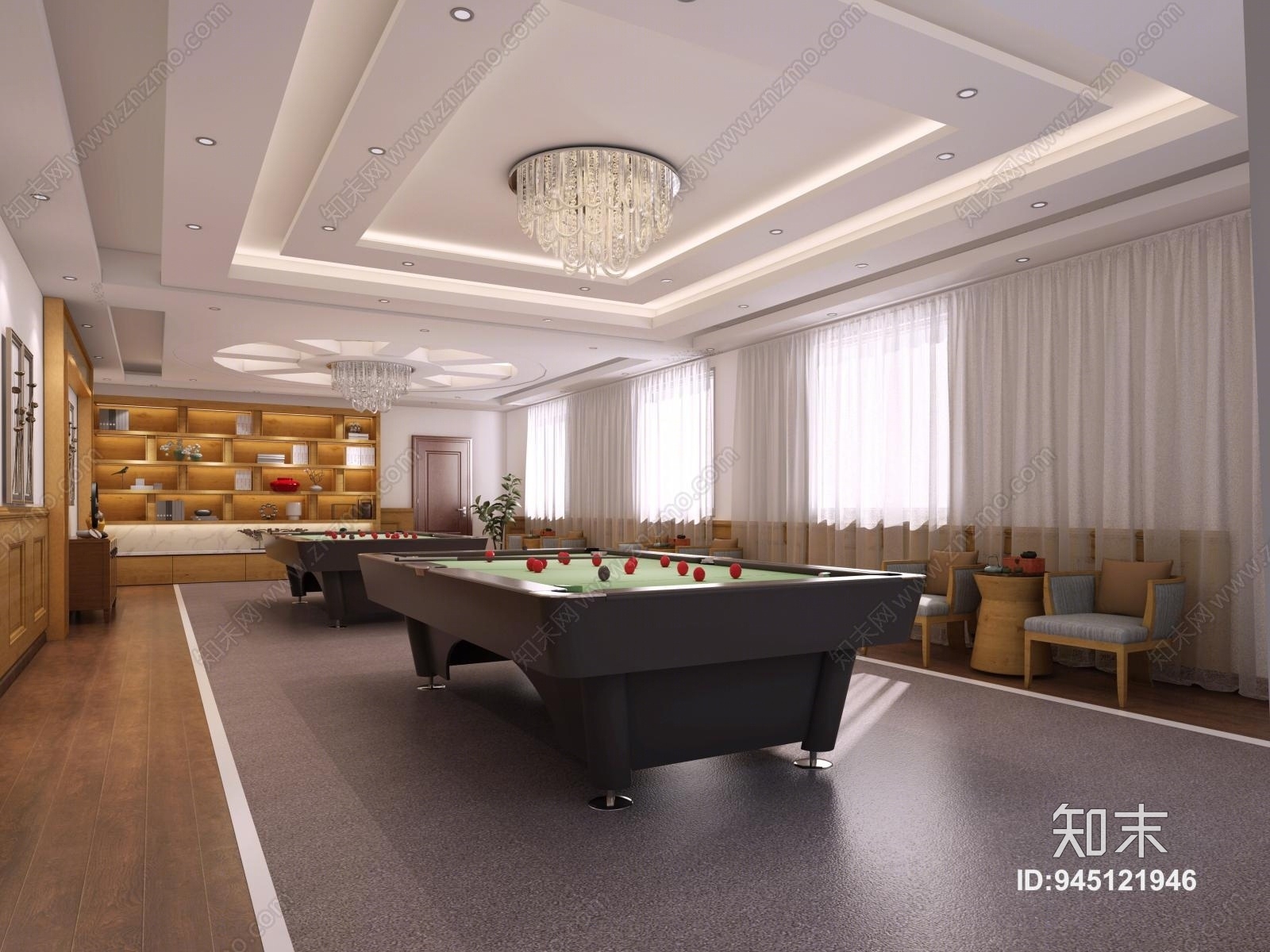 现代风格桌球室3D模型下载【ID:945121946】
