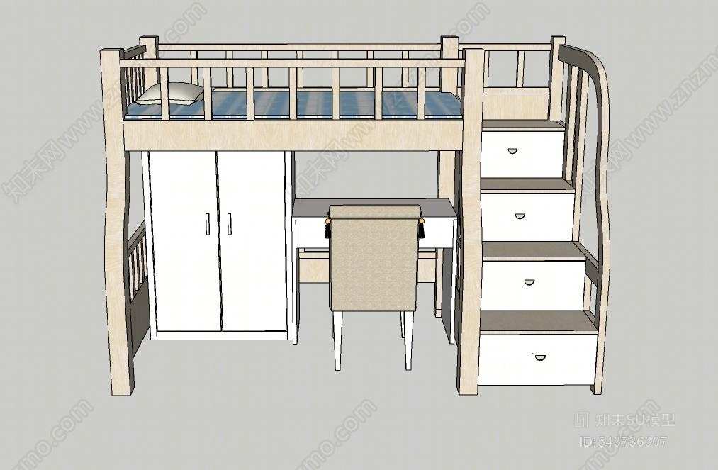 现代风格上下床SU模型下载【ID:543736307】