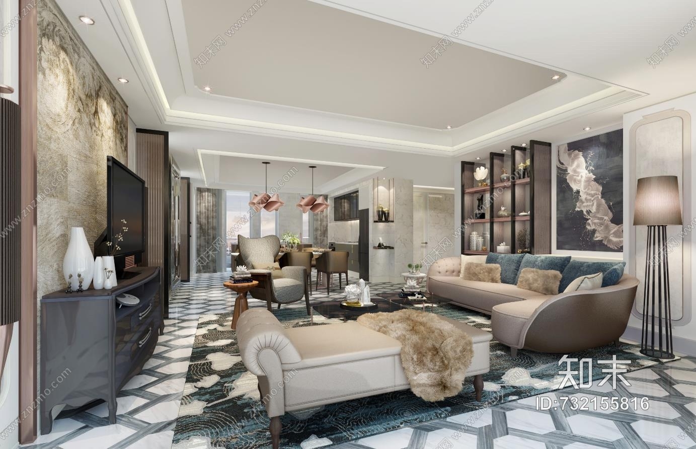 Wilson&amp;Associates上海静安府叠墅E2户型丨效果图+方案+CAD施工图施工图下载【ID:732155816】