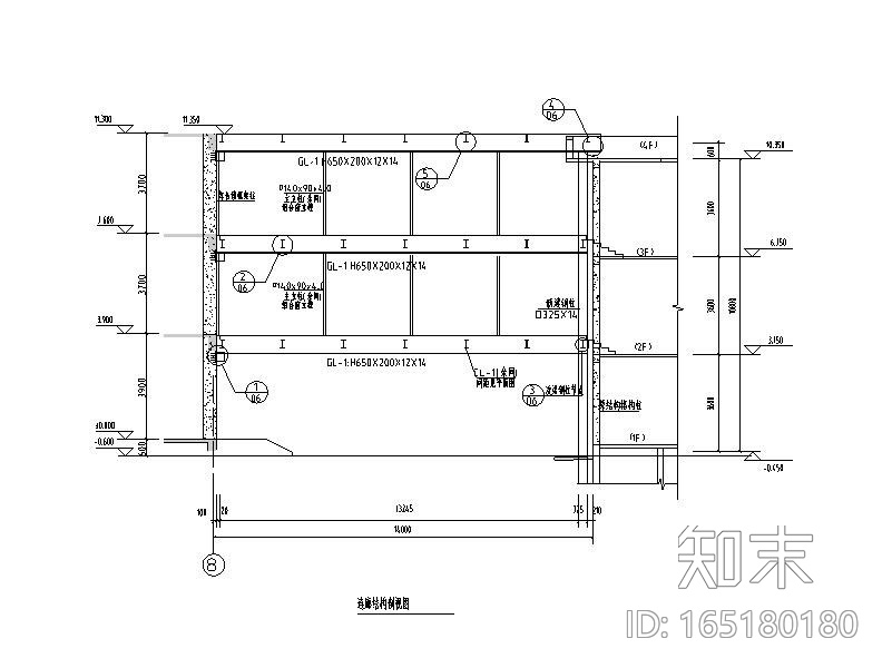 两栋建筑之间钢结构连廊施工图2017cad施工图下载【ID:165180180】