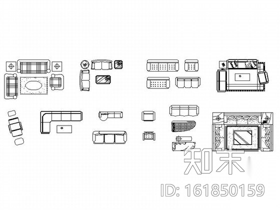 时尚沙发CAD图块下载cad施工图下载【ID:161850159】