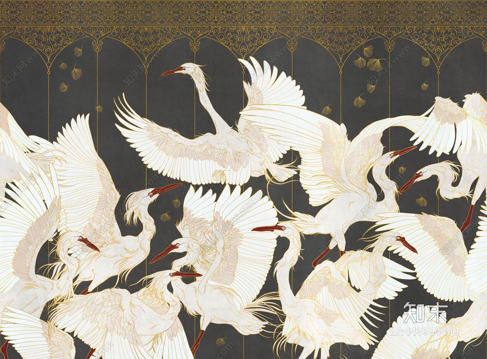 现代简约清新动物白天鹅装饰壁纸壁画贴图下载【ID:443993409】