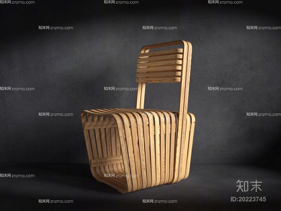 现代原木色木艺休闲椅3D模型下载【ID:20223745】