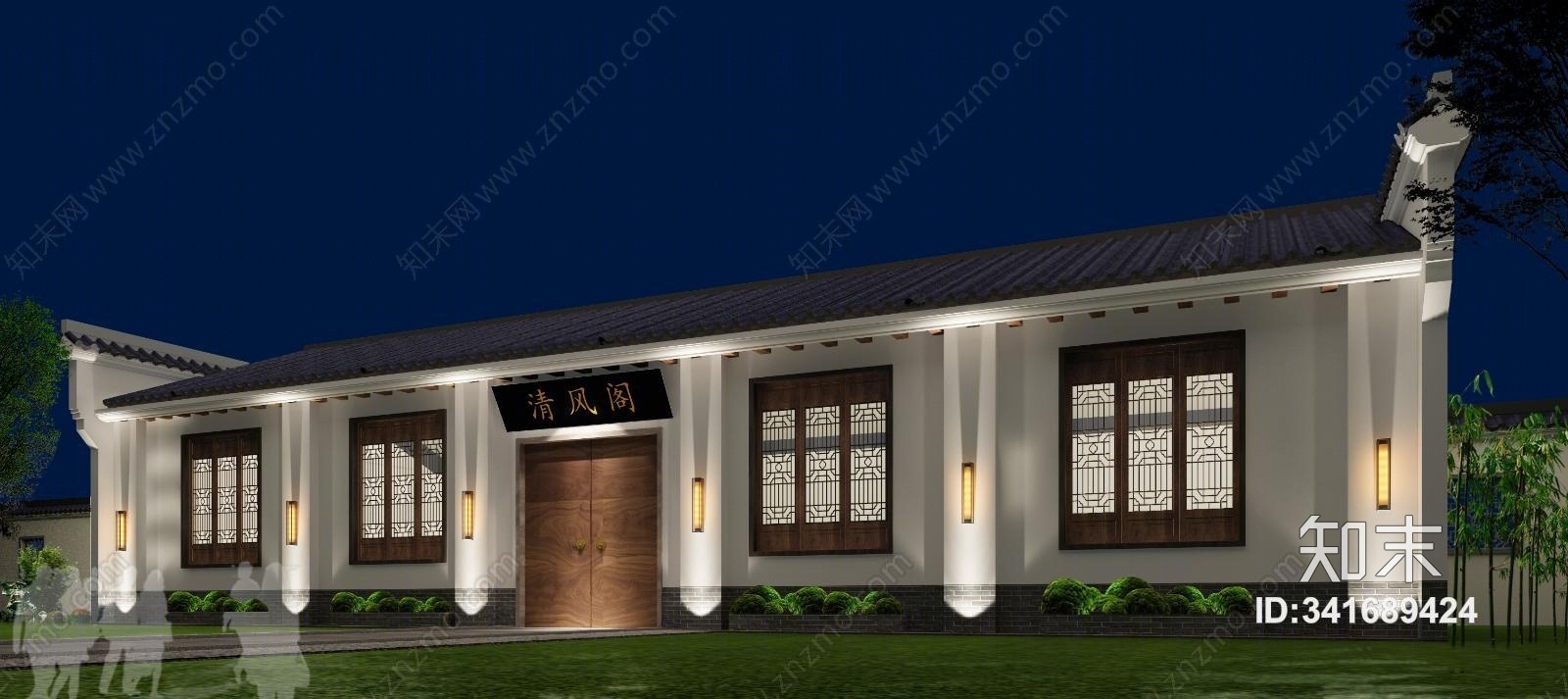 中式餐厅外观3D模型下载【ID:341689424】