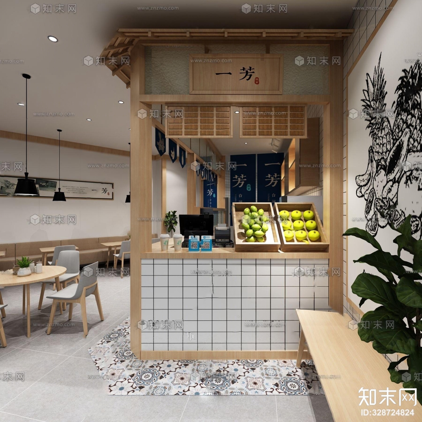 日式风格奶茶店3D模型下载【ID:328724824】