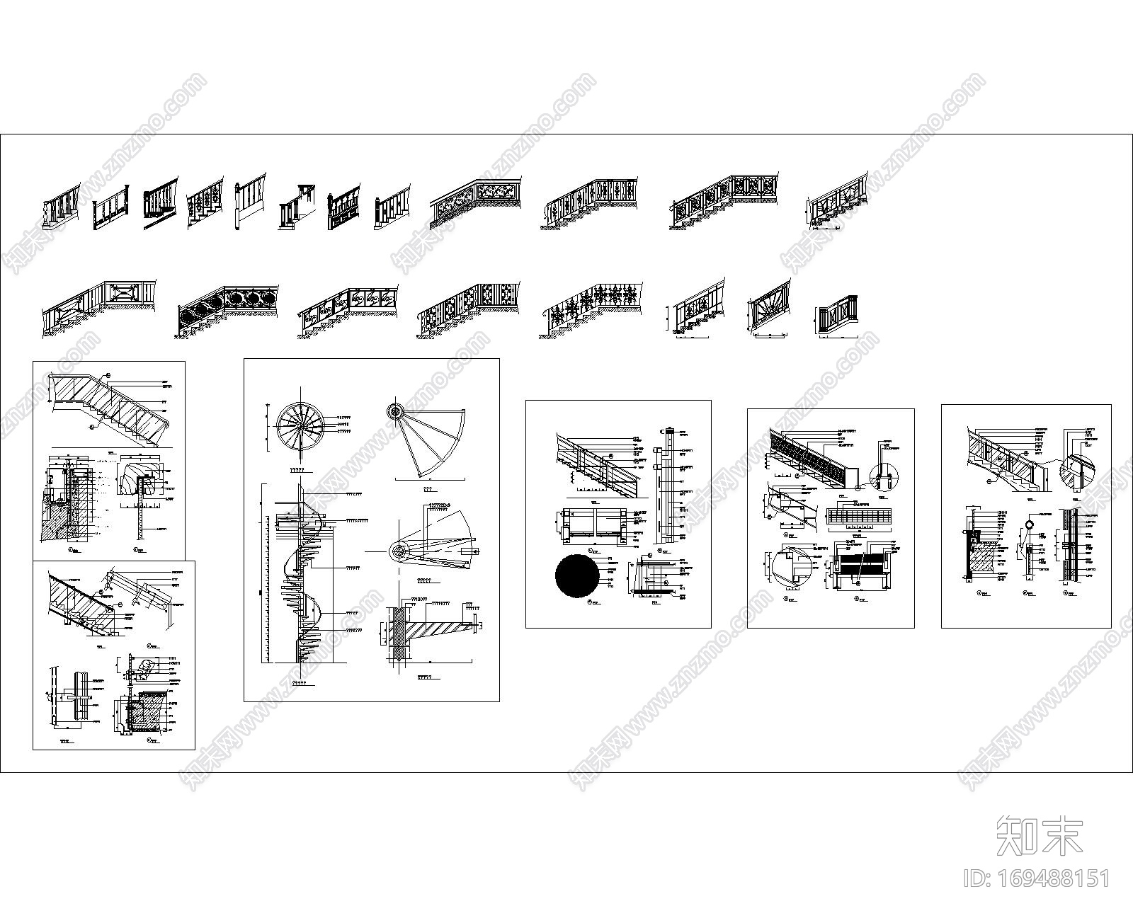 楼梯造型CAD立面大样图施工图下载【ID:169488151】