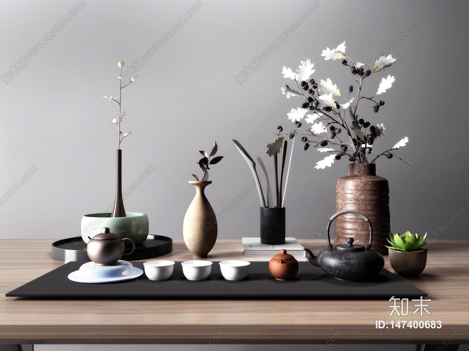 新中式茶具摆件3D模型下载【ID:147400683】