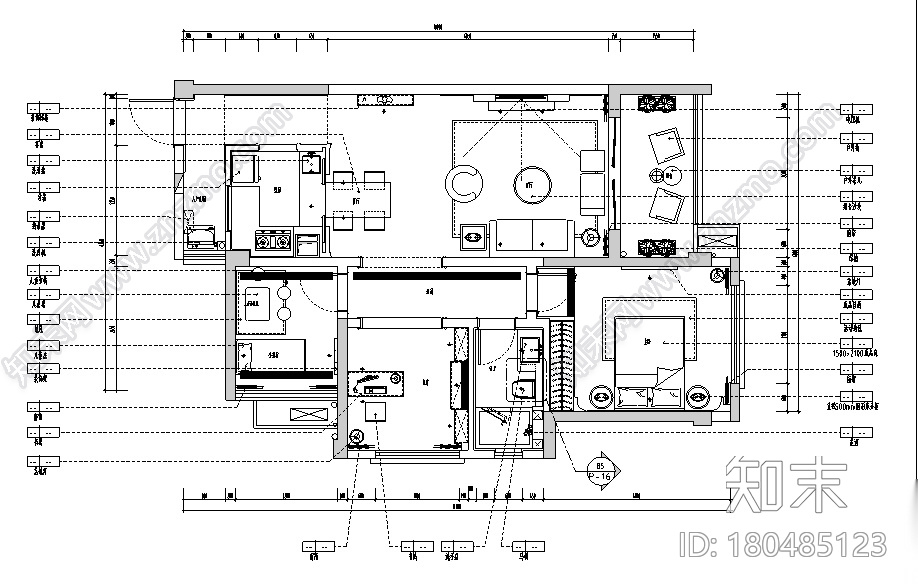 华日双城.理想雅苑A3二居室样板房施工图（附效果图）施工图下载【ID:180485123】