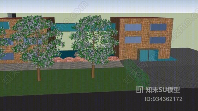 与花园和地下停车场相连的办公楼SU模型下载【ID:934362172】