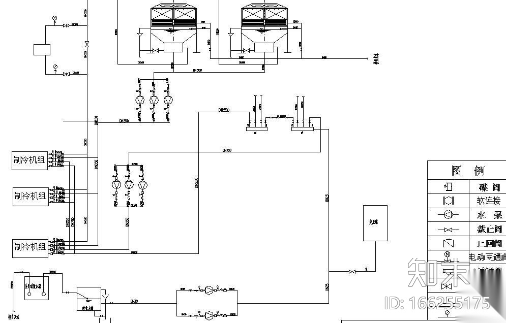 武汉某旅馆空调系统制冷机房图cad施工图下载【ID:166255175】