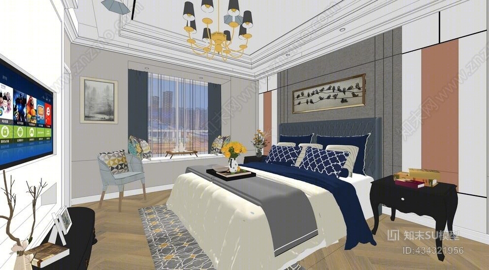 欧式卧室室内设计SU模型下载【ID:434321956】