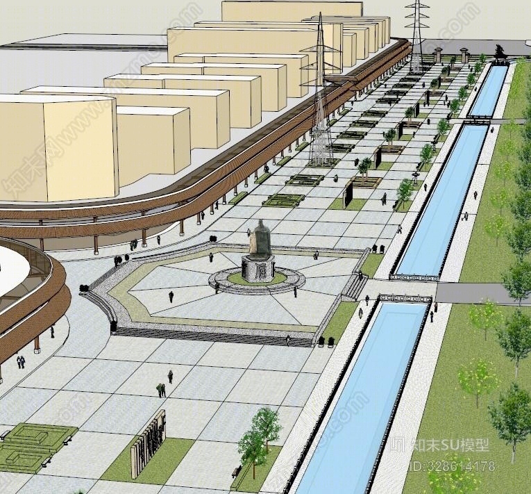 景观规划广场公园设计绿化现代艺术会所室外SU模型下载【ID:328614178】