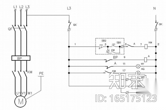 软启动，变频器二次原理图cad施工图下载【ID:165175123】