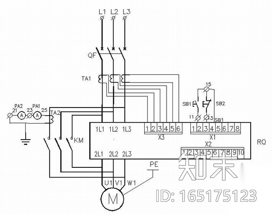 软启动，变频器二次原理图cad施工图下载【ID:165175123】