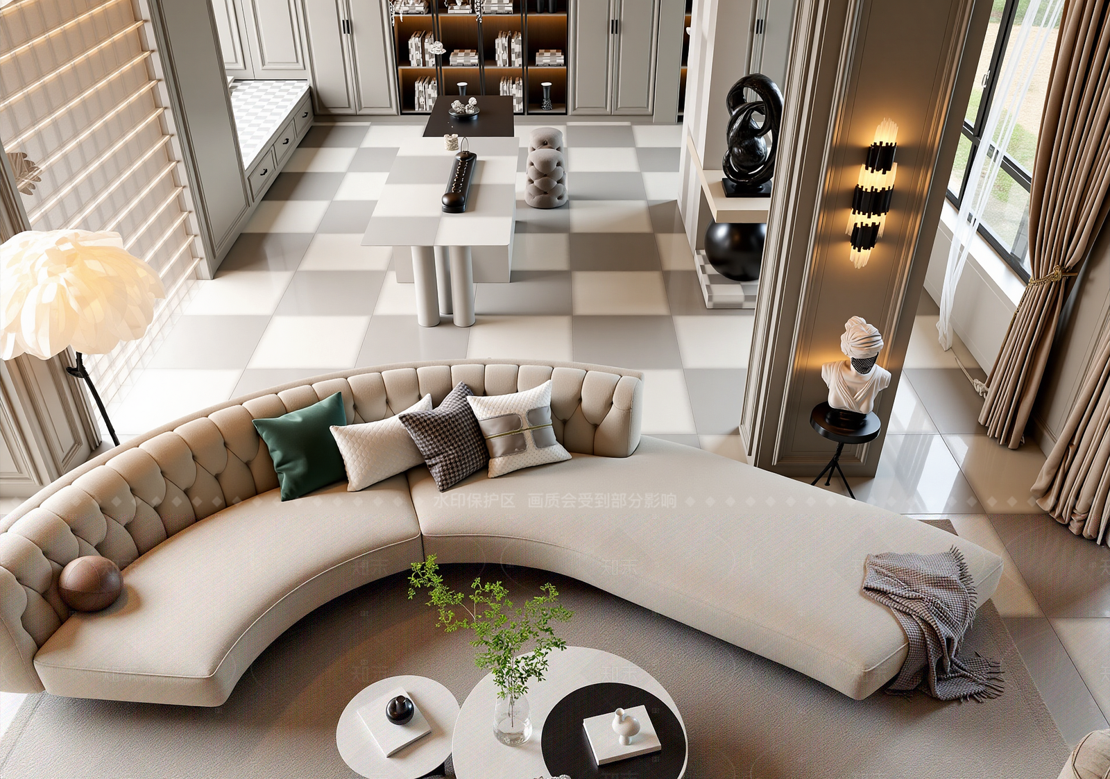 简欧家居客厅3D模型下载【ID:1214561866】