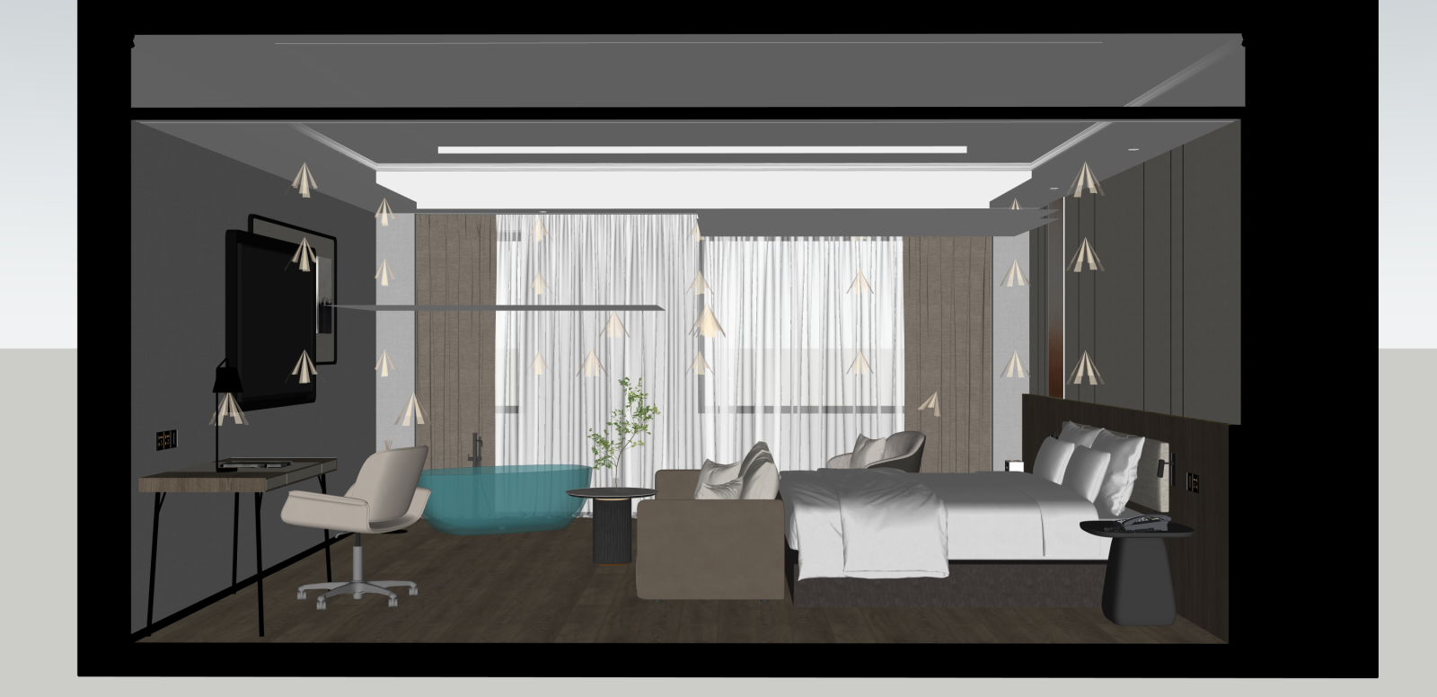 现代酒店客房SU模型下载【ID:1215989009】