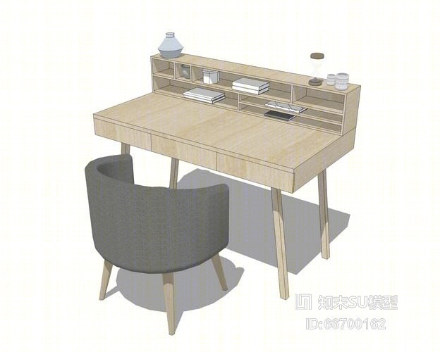 梳妆台桌椅组合SU模型下载【ID:66700162】