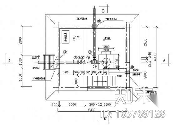 半地下式深井潜水泵房井室工艺布置图cad施工图下载【ID:165769128】