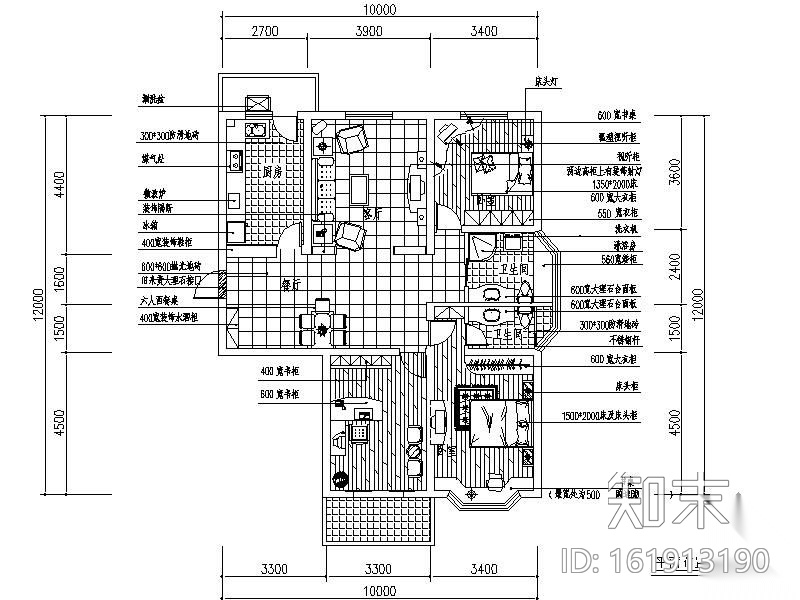 现代风格三居室装修图IIcad施工图下载【ID:161913190】