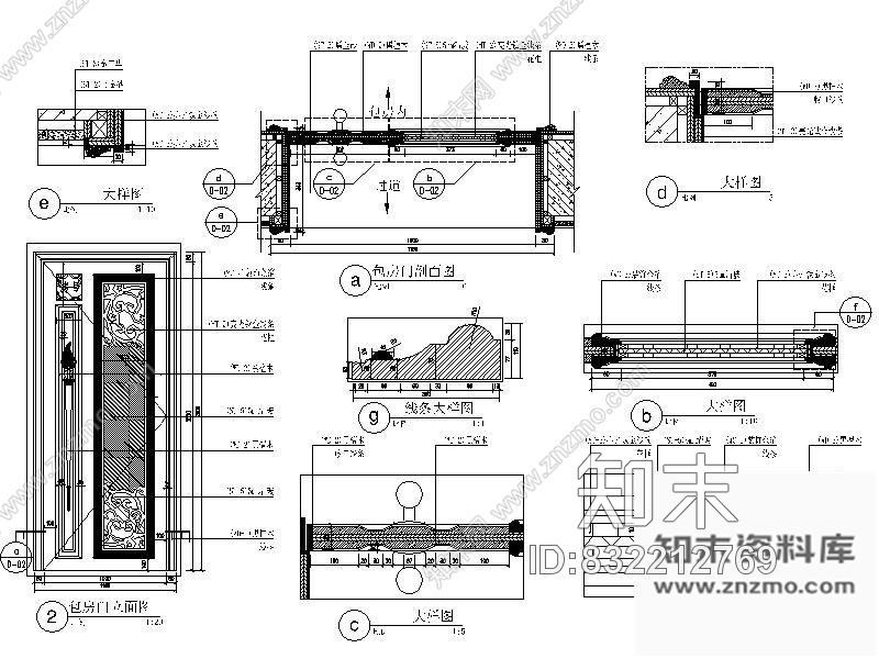 图块/节点黑檀木单扇门详图cad施工图下载【ID:832212769】