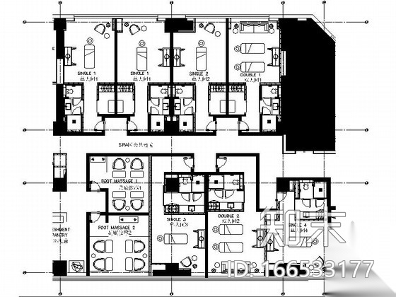 [上海]新中式五星级酒店SPA室装修施工图（含效果）cad施工图下载【ID:166533177】