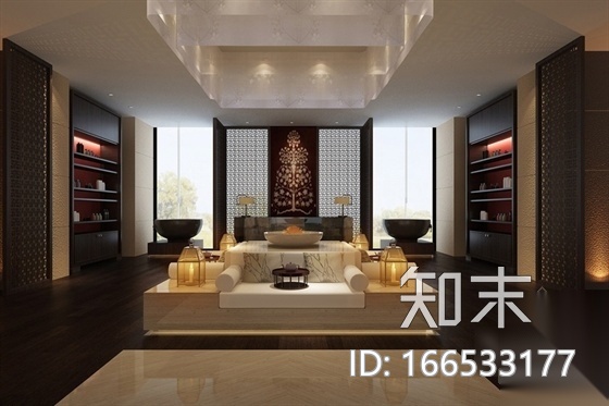[上海]新中式五星级酒店SPA室装修施工图（含效果）cad施工图下载【ID:166533177】