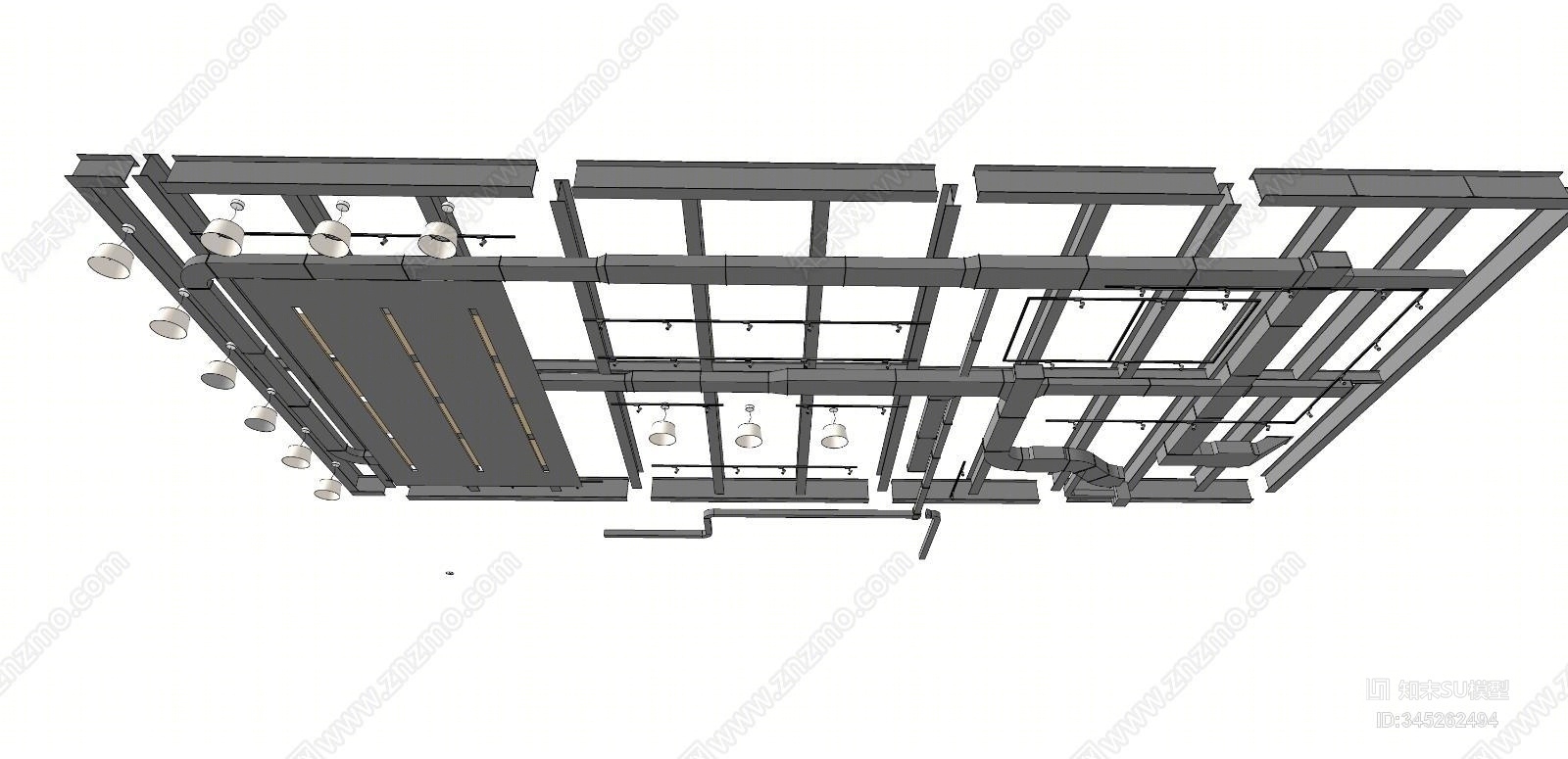 工业风格天花管道SU模型下载【ID:345262494】